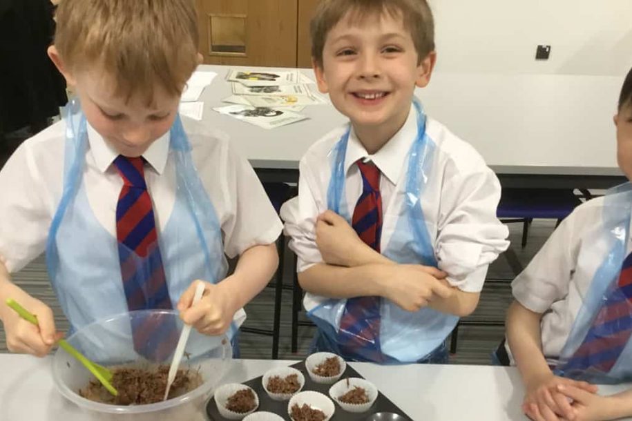 Images of Fairfield Pupils making chocolate rice krispies